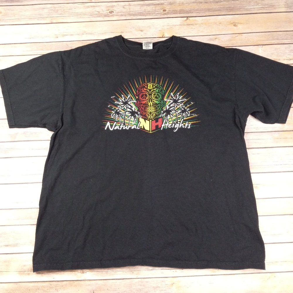 Natural Heights Reggae Sugar Skull 2X Black Graphic T Shirt Anvil